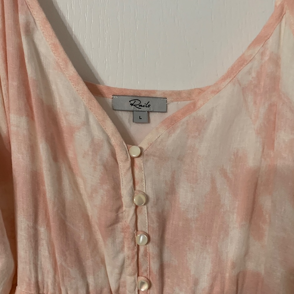 Rails Delilah Linen Blend Tie-Dye Cami V-Neck Shell Buttons Midi Dress, Size L